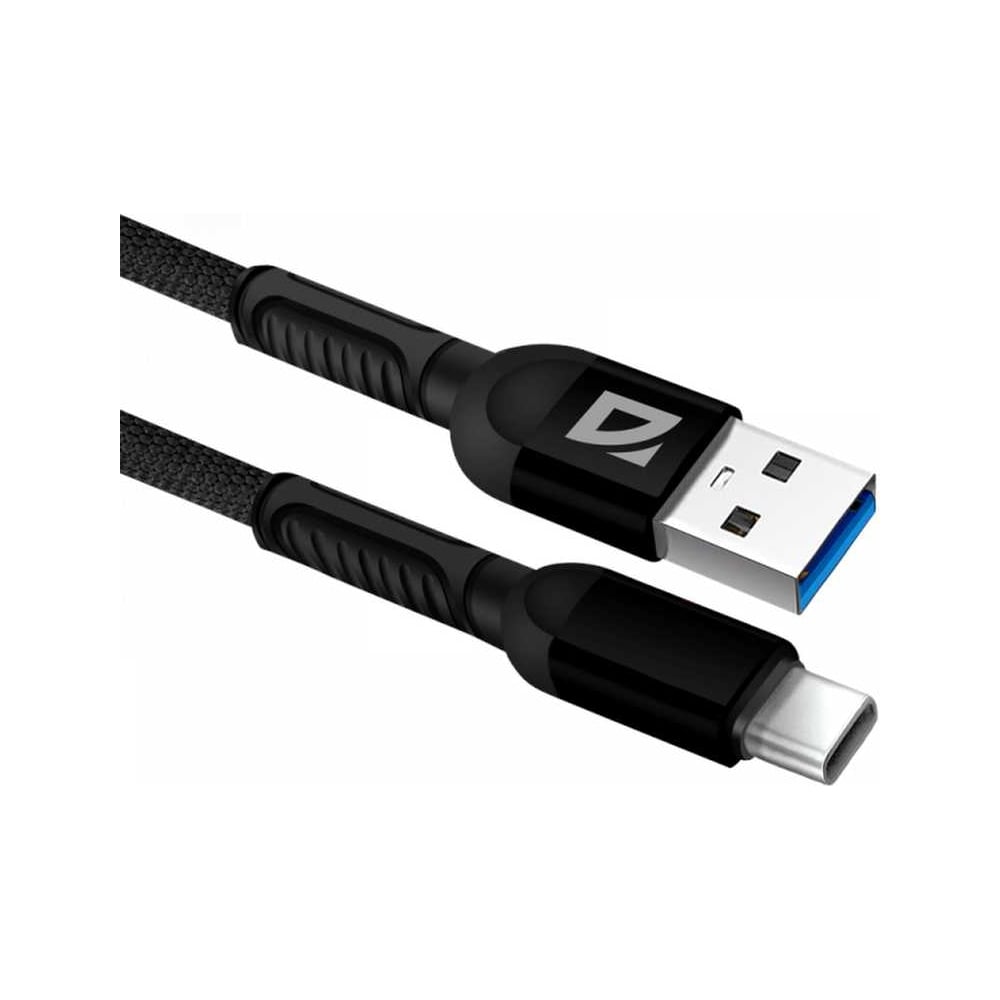 Изображение товара USB-кабель DEFENDER F167 TypeC, black, 1м, 2.4А, ткань, пакет 87103BLA