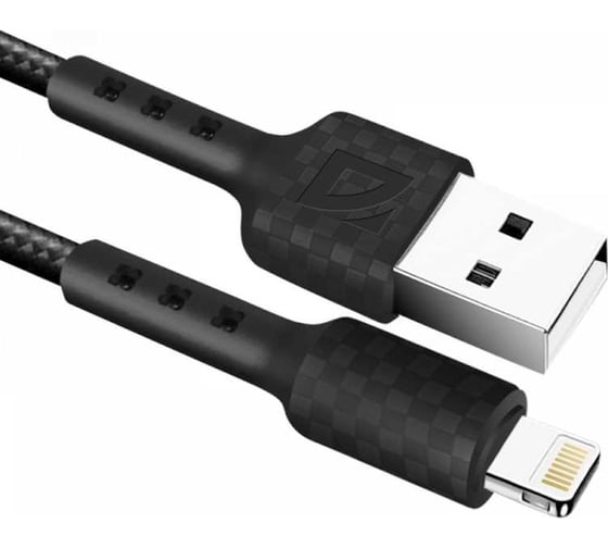 Изображение товара USB-кабель DEFENDER F181 Lightning, black, 1м, 2.4А, нейлон, пакет 87114BLA