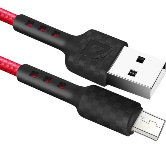 Изображение товара USB-кабель DEFENDER F181 Micro, red, 1м, 2.4А, нейлон, пакет 87115RED