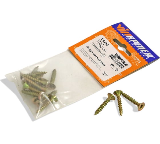 Изображение товара Шуруп VIPкрепеж желтый цинк 5,0х30 13шт 11380 VIP