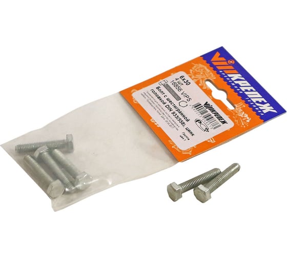 Изображение товара Болт с ш/г VIPкрепеж DIN 933 (558) полная резьба 6х30 4шт 16856 VIPS