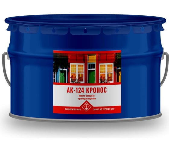 Изображение товара Краска фасадная органорастворимая КРОНОС СПб АК-124 белая, ведро - 10 кг 4605578001464