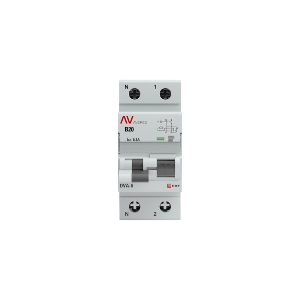 Дифференциальный автомат EKF DVA-6, 1P+N, 20А, 300мА, 6кА, AVERES rcbo6-1pn-20B-300-a-av