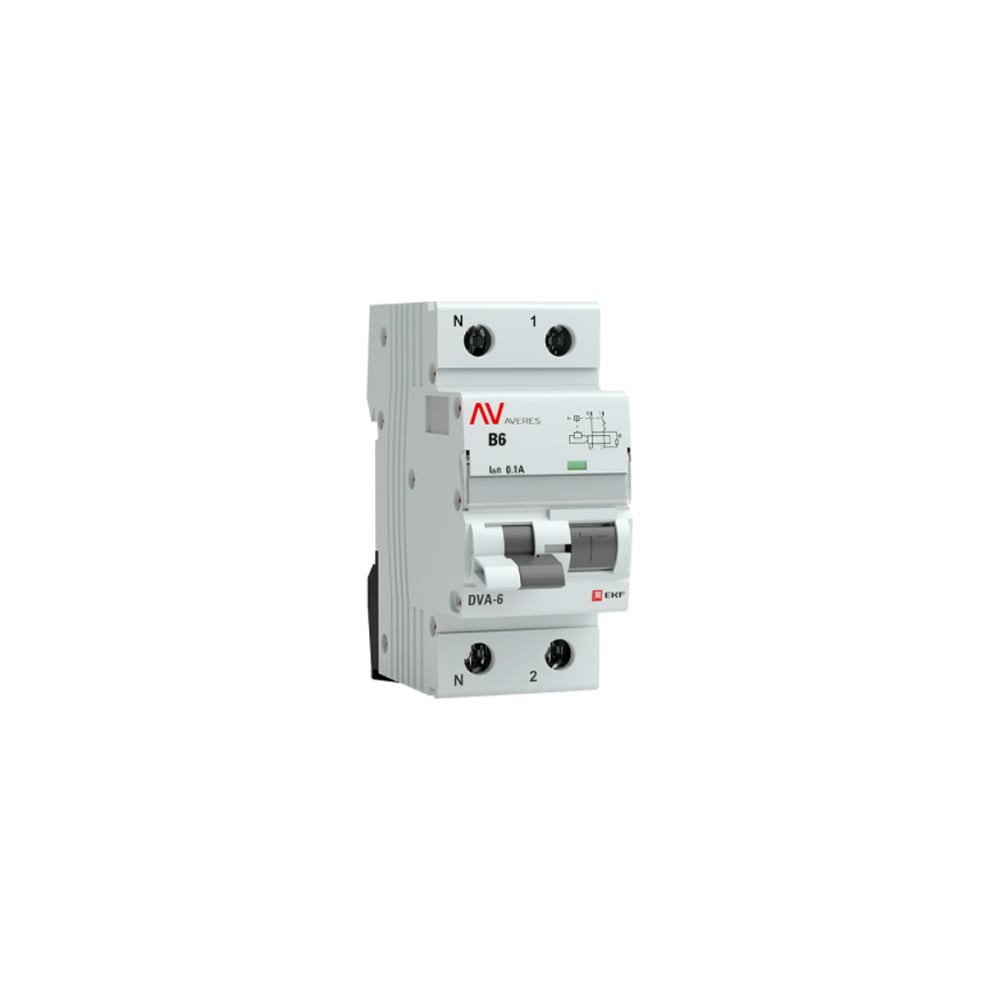 Дифференциальный автомат EKF DVA-6, 1P+N, 6А, 100мА, 6кА, AVERES, SQ rcbo6-1pn-6B-100-ac-av