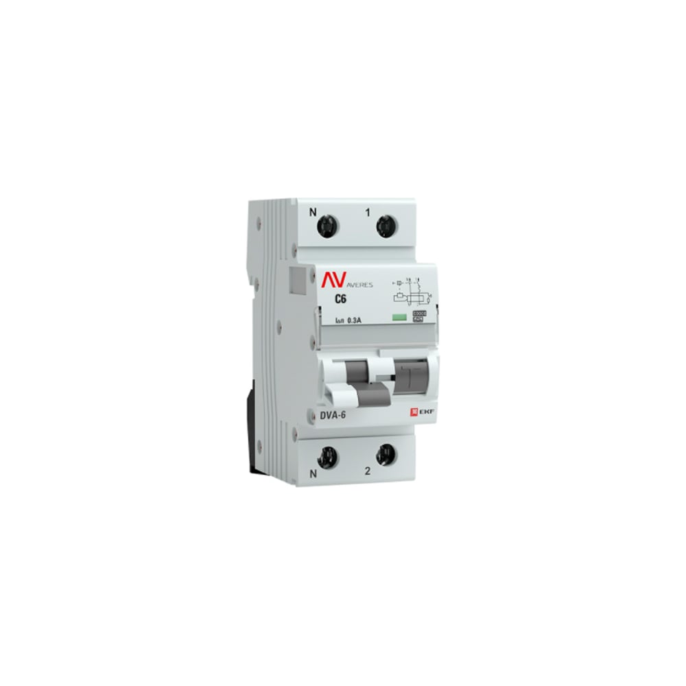 Дифференциальный автомат EKF AVERES DVA-6, 1P+N, 6А, 300мА, 6кА, SQ rcbo*6-1pn-6C-300-a-av