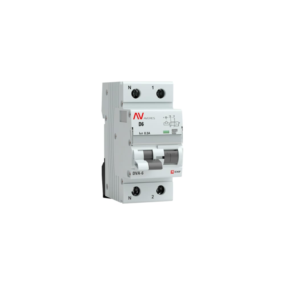 Дифференциальный автомат EKF DVA-6 1P+N 6А 300мА 6кА AVERES rcbo6-1pn-6D-300-a-av