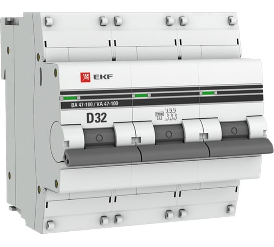 Изображение товара Автоматический выключатель EKF 3P 32А 10kA ВА 47-100 PROxima mcb47100-3-32D-pro