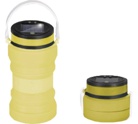 Изображение товара Бутыль-фонарь Фарлайт силиконовая складная с солнечной батареей два уровня яркости + мерцание желтая FAR002358