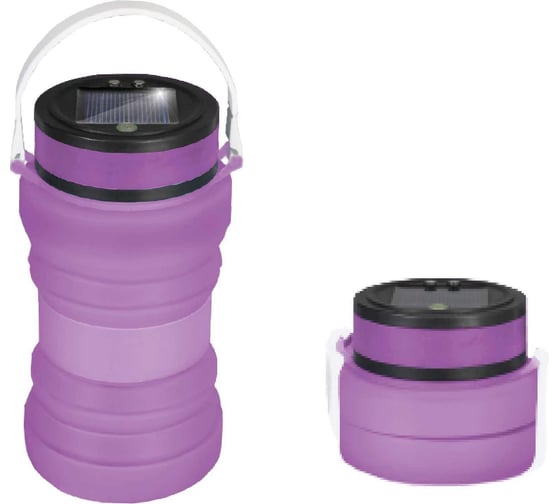 Изображение товара Бутыль-фонарь Фарлайт силиконовая складная с солнечной батареей два уровня яркости + мерцание фиолетовая FAR002359