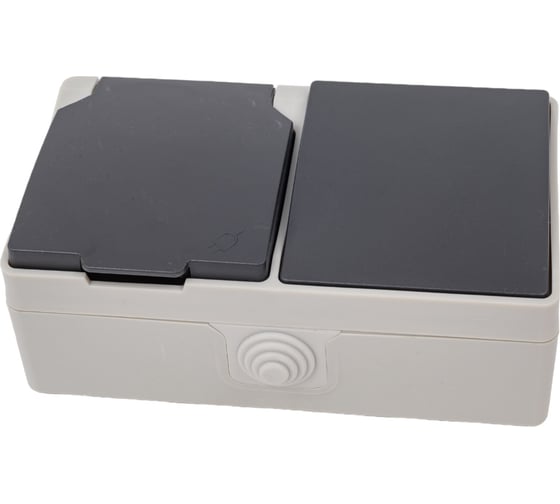 Изображение товара Розетка с крышкой + выключатель одноклавишный ARTSUN (накладная) (PC-поликарбонат) PRO SS 16 -1Е-1-WB