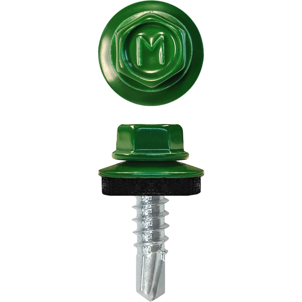 Изображение товара Кровельный саморез Daxmer 4,8x19 RAL 6002 оценинкованный сверло пресс-шайба