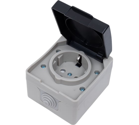 Изображение товара Розетка ARTSUN одинарная с крышкой (накладная) (PC-поликарбонат) PRO SO 16 -1Е-W/B