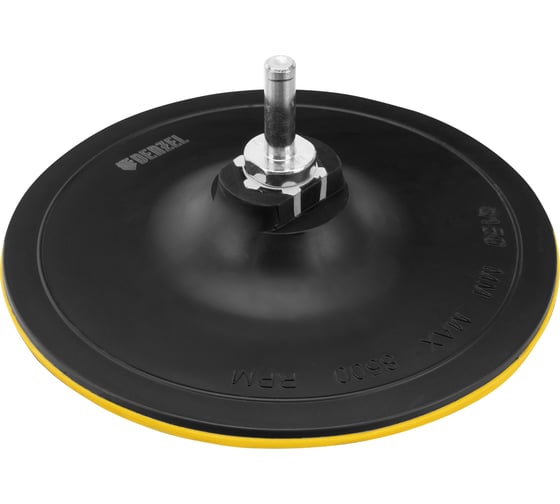 Изображение товара Тарелка опорная для дрели и УШМ с липучкой 150 мм, твердая, с адаптером c М14 на d8 мм Denzel 76255