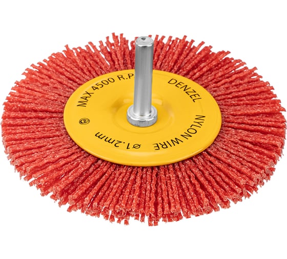 Изображение товара Щетка для дрели 100 мм, плоская, со шпилькой, нейлоновая щетина Denzel 74434