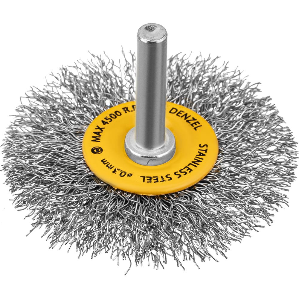 Изображение товара Щетка для дрели 60 мм плоская со шпилькой нержавеющая Denzel 744463