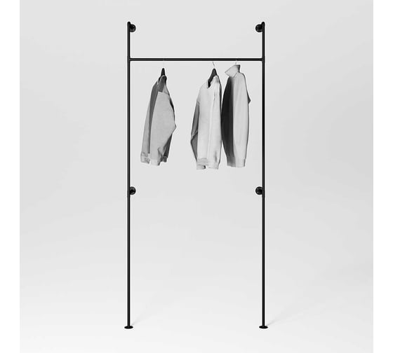 Изображение товара Комплект, Larvij Вешалка-рейл в стиле Лофт, одноуровневая, пристенная, 110х236х31 см, черный PIPE01