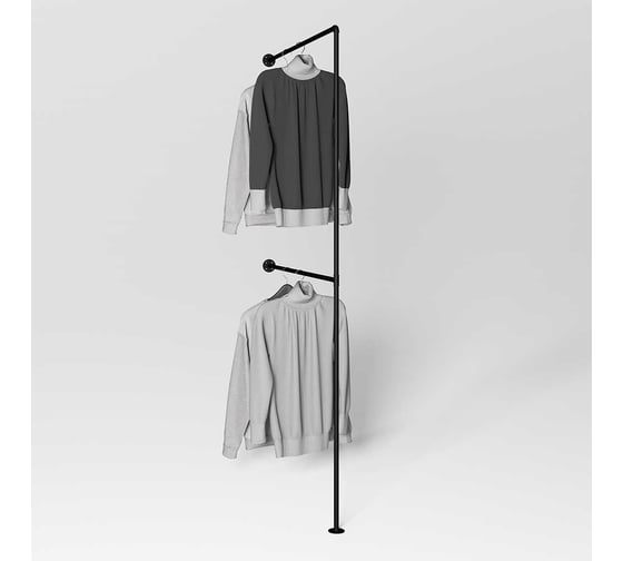 Изображение товара Комплект, Larvij  Вешалка-рейл в стиле Лофт, двухуровневая, пристенная, 7x208x56 см, черный PIPE06