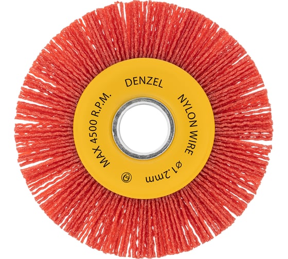 Изображение товара Щетка для УШМ 125 мм, плоская, нейлоновая щетина, посадка 22.2 мм Denzel 74461