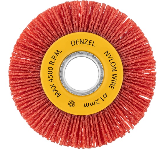 Изображение товара Щетка для УШМ 100 мм, плоская, нейлоновая щетина, посадка 22.2 мм Denzel 74437