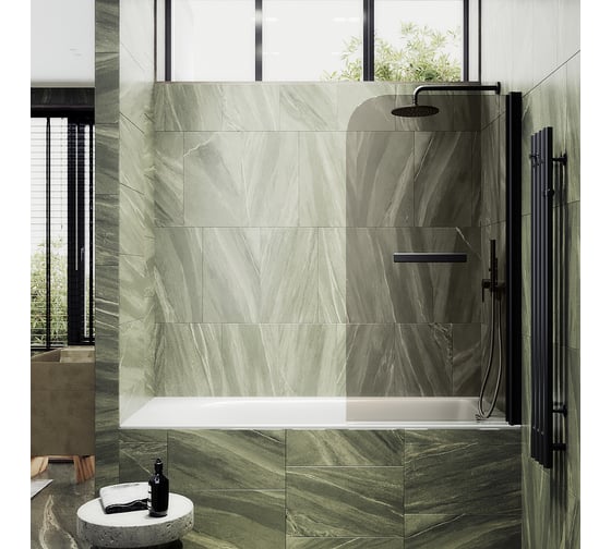 Изображение товара Шторка поворотная на монопетле MaybahGlass 1400х600 мм, толщина 6 мм, бронза + полотенцедержатель MGV-777-6