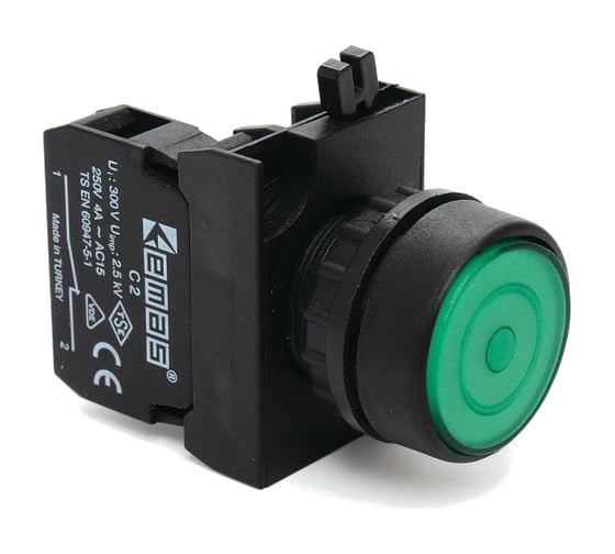 Изображение товара Нажимная кнопка Emas круглая зелёная, с фиксацией, 1НО, серия C, 250В AC, 4А, CP100FY