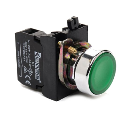 Изображение товара Нажимная круглая кнопка Emas зеленая, 250 В AC, 4 А, CM100DY