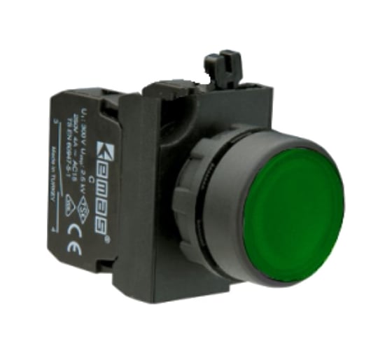 Изображение товара Нажимная кнопка Emas круглая зелёная, 250В AC, 4А, CP102DY