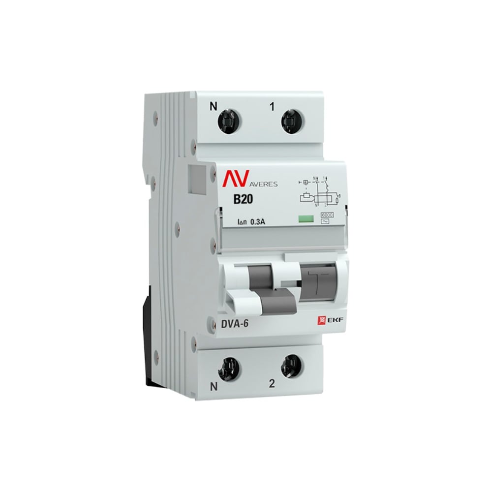 Дифференциальный автомат EKF AVERES DVA-6, 1P+N, 20А, 300мА, 6кА, SQ rcbo*6-1pn-20B-300-ac-av - 2