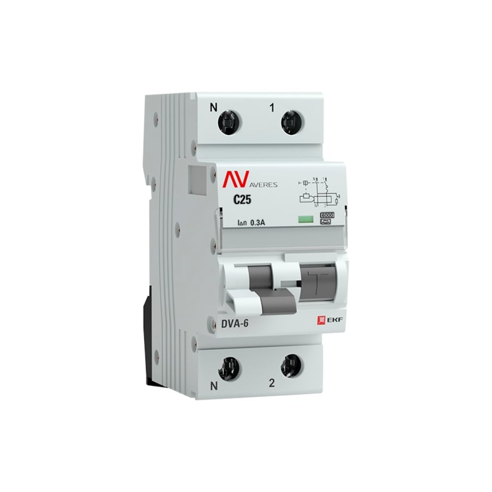 Дифференциальный автомат EKF AVERES DVA-6, 1P+N, 25А, 300мА, 6кА SQrcbo*6-1pn-25C-300-a-av - 2