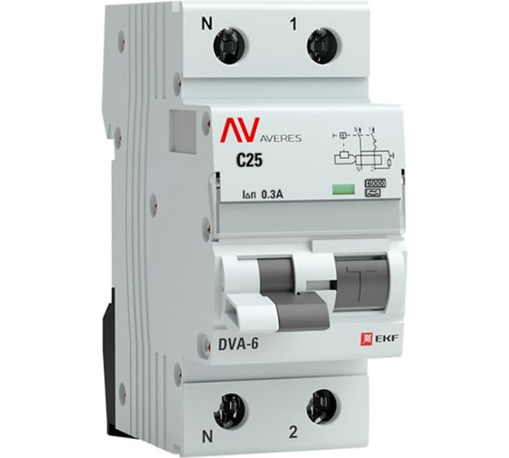 Изображение товара Дифференциальный автомат EKF DVA-6 1P+N 25А 300мА 6кА AVERES rcbo6-1pn-25C-300-a-av