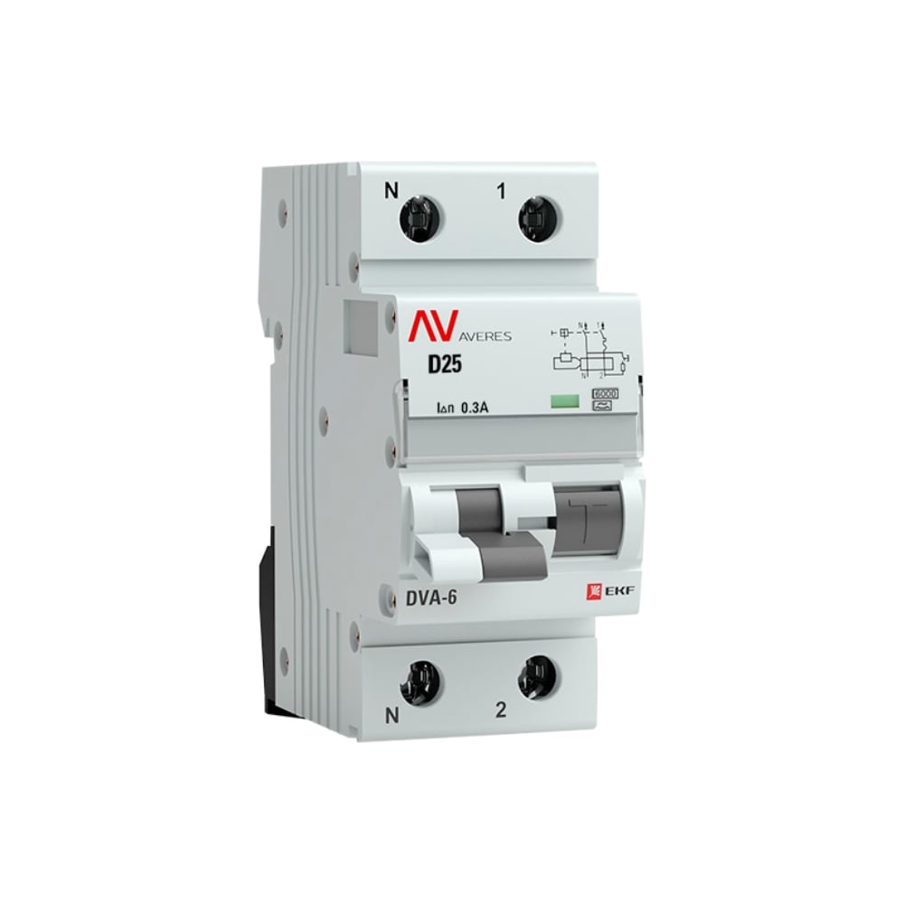 Дифференциальный автомат EKF DVA-6 1P+N 25А 300мА 6кА AVERES rcbo6-1pn-25D-300-a-av - 2
