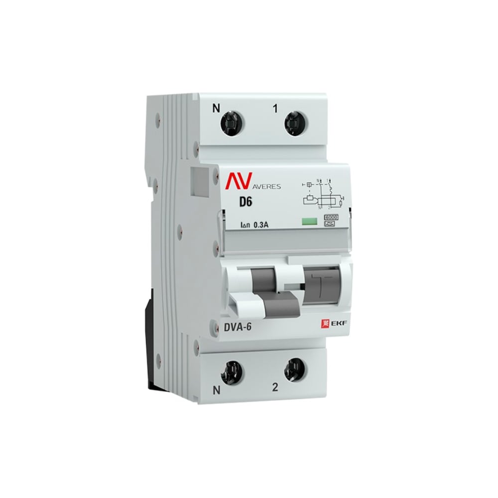Дифференциальный автомат EKF DVA-6 1P+N 6А 300мА 6кА AVERES rcbo6-1pn-6D-300-a-av - 2