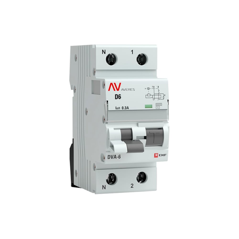 Дифференциальный автомат EKF DVA-6, 1P+N, 6А, 300мА, 6кА, AVERES SQrcbo*6-1pn-6D-300-ac-av - 2
