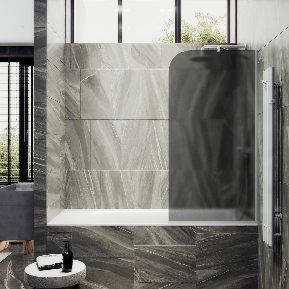 Изображение товара Шторка для ванны в узком профиле MaybahGlass MGV-133-1у, закаленное стекло, графит, белый профиль