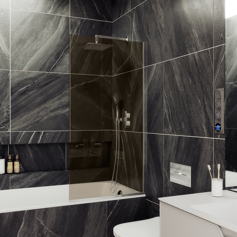 Изображение товара Шторка для ванны MaybahGlass MGV-67-5у с бронзовым стеклом и хром матовым профилем