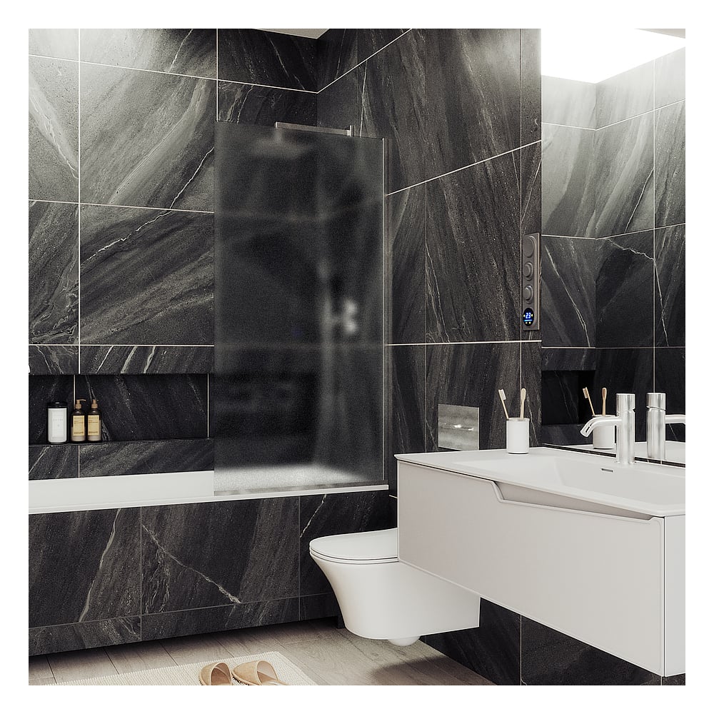 Изображение товара Шторка для ванной в узком профиле MaybahGlass MGV-253-5у, матовое стекло, хром матовый