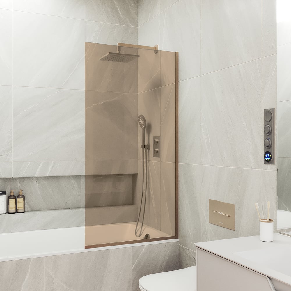 Изображение товара Шторка для ванны MaybahGlass MGV-68-2у бронза с неподвижным стеклом 1400 мм