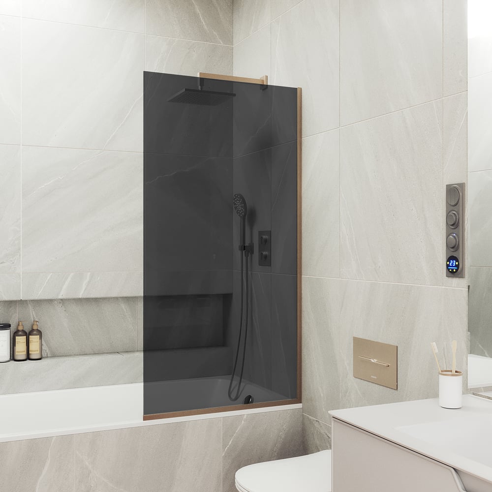 Изображение товара Шторка для ванной MaybahGlass MGV-252-2у закаленное стекло бронзовый профиль