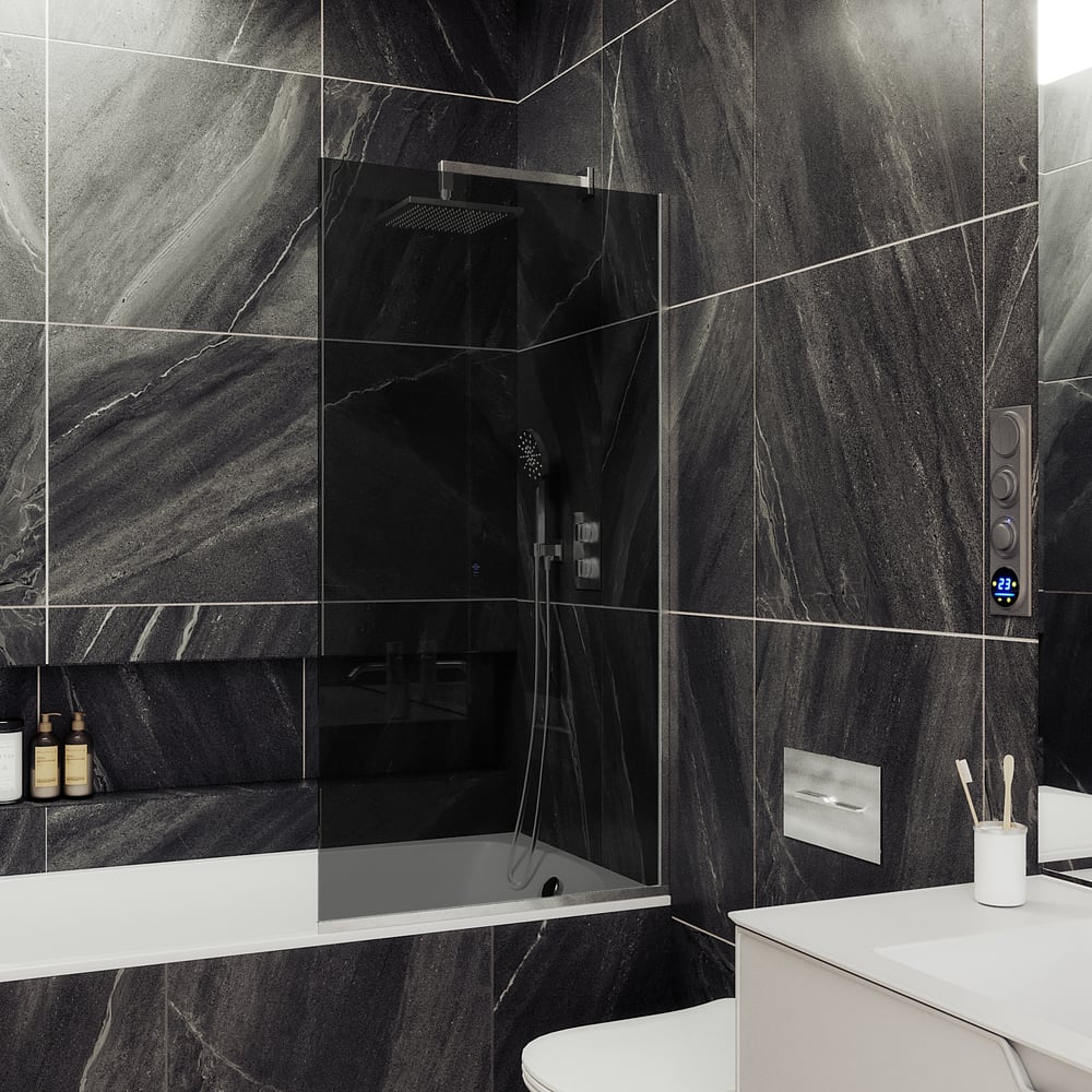 Изображение товара Шторка для ванны MaybahGlass MGV-79-5у, узкий профиль, закаленное стекло, графит