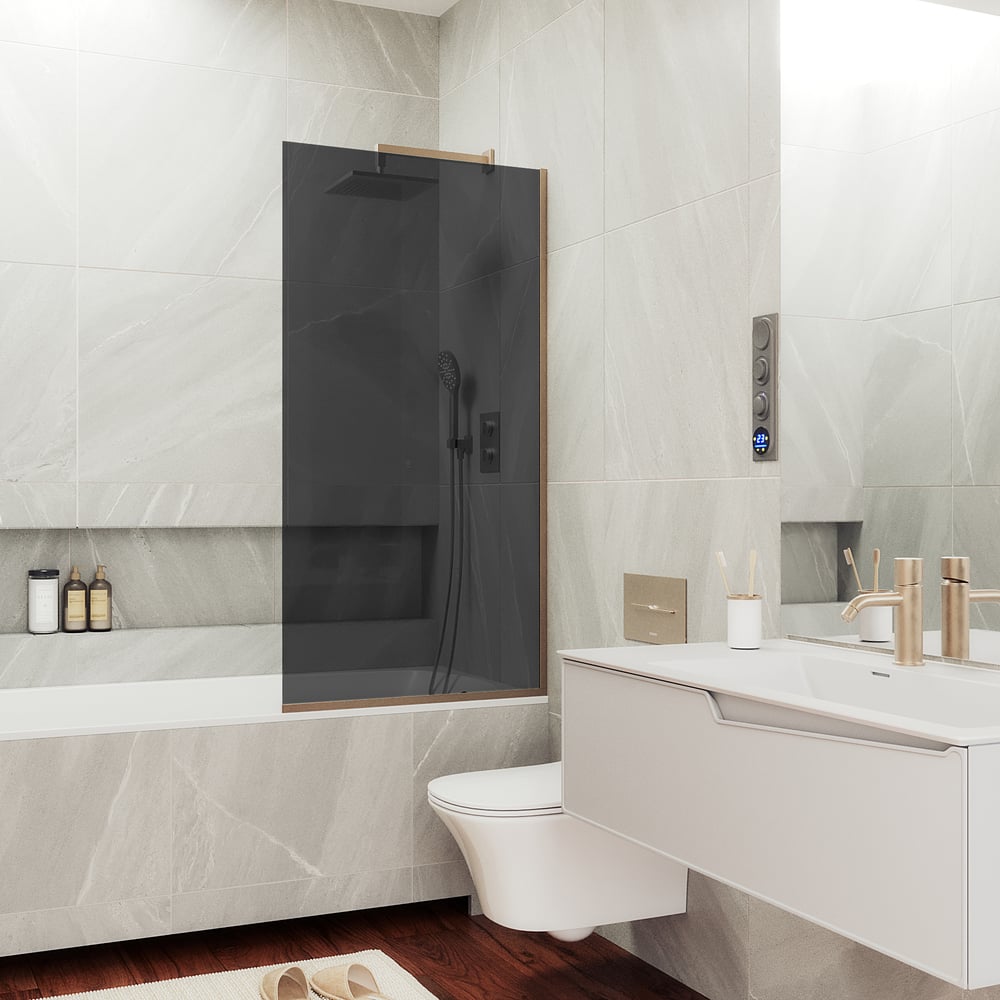 Изображение товара Шторка для ванны MaybahGlass МGV-79-2у узкий профиль закаленное стекло графит бронза