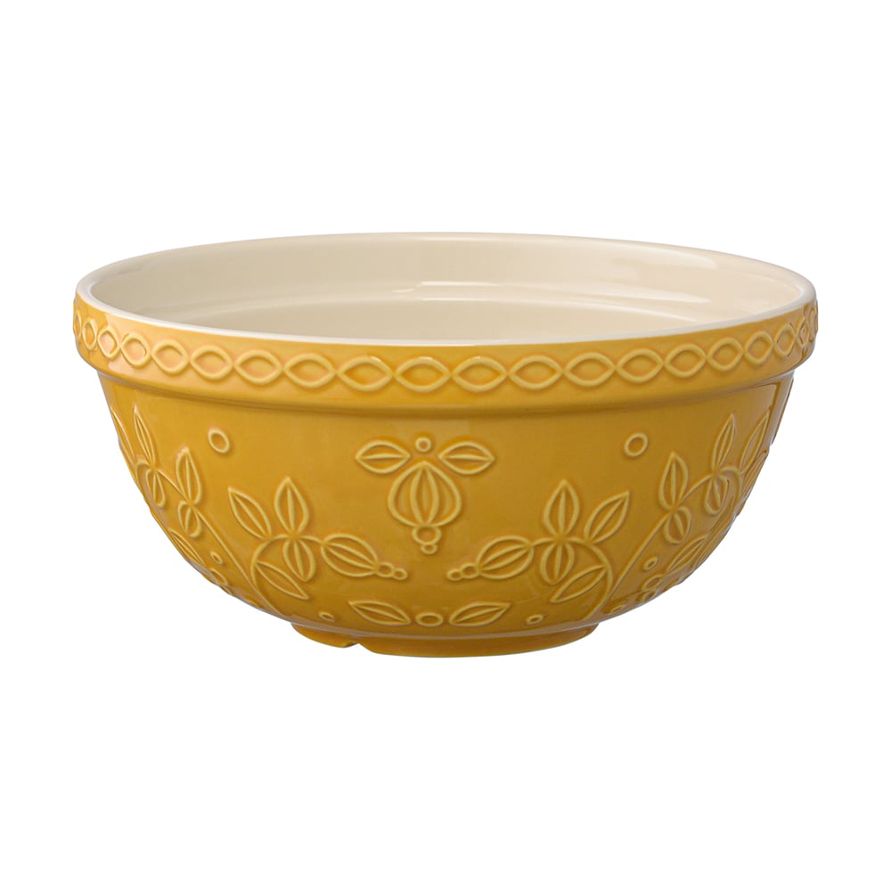 Изображение товара Миска горчичного цвета с рельефным узором Ягоды Тайги 1,5 л Tkano