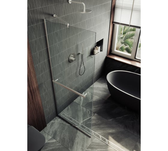 Изображение товара Душевая перегородка MaybahGlass в узком профиле, 1950х1090 мм, стекло бесцветное 8 мм + полотенцедержатель MGD-708-5у