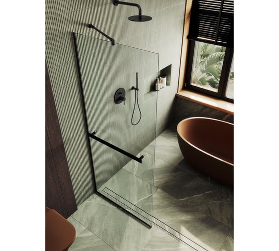 Изображение товара Душевая перегородка MaybahGlass в узком профиле 1950х1090 мм, стекло бесцветное 8 мм + полотенцедержатель MGD-708-6у