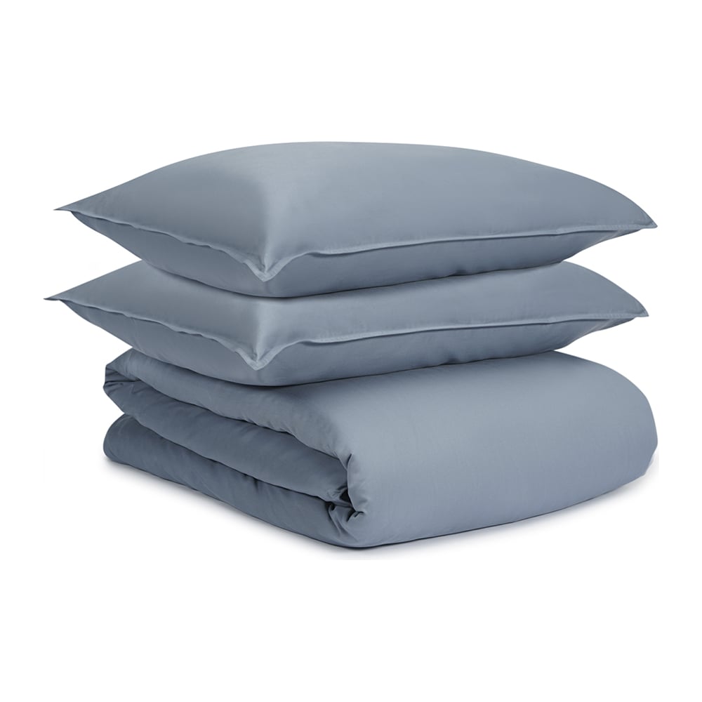 Изображение товара Комплект постельного белья из сатина джинсово-синего цвета с брашинг-эффектом