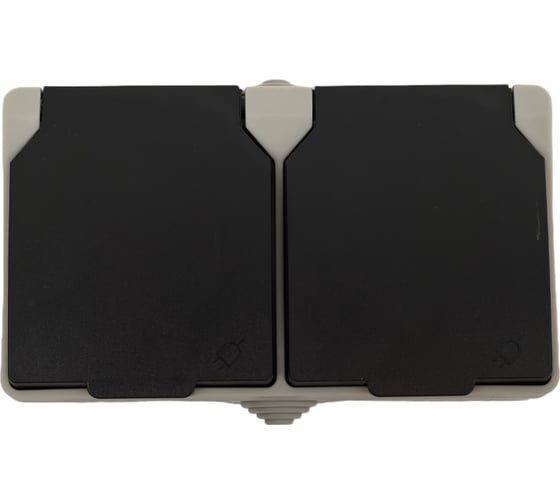 Изображение товара Розетка двойная с крышкой ARTSUN (накладная) (PC-поликарбонат) PRO SO 16 -2Е-W/B