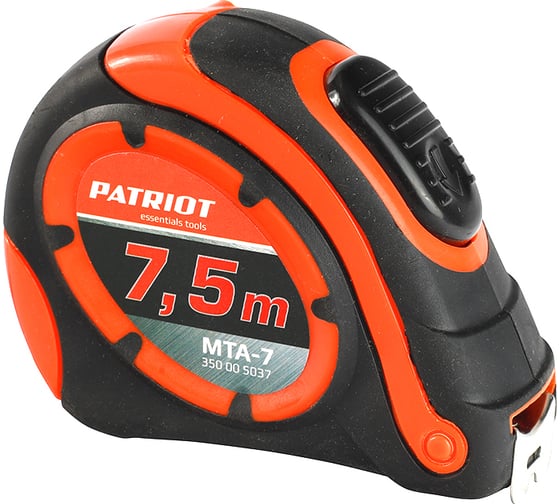 Изображение товара Рулетка PATRIOT MTA-7, автостоп, ударопрочный корпус, обрезиненная, 7,5 м 350005037
