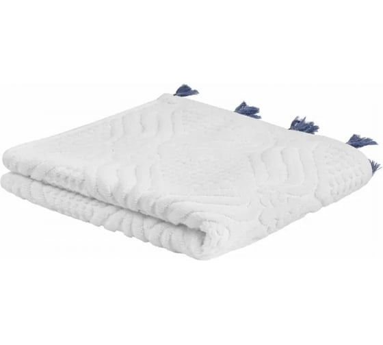 Изображение товара Полотенце для рук Tkano Essential белое, с кисточками, темно-синее, 50x90 см TK23-HT0002