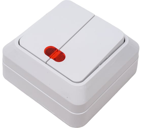 Изображение товара Выключатель двухклавишный ARTSUN с индикатором накладной BASIC SW 10-2B-W