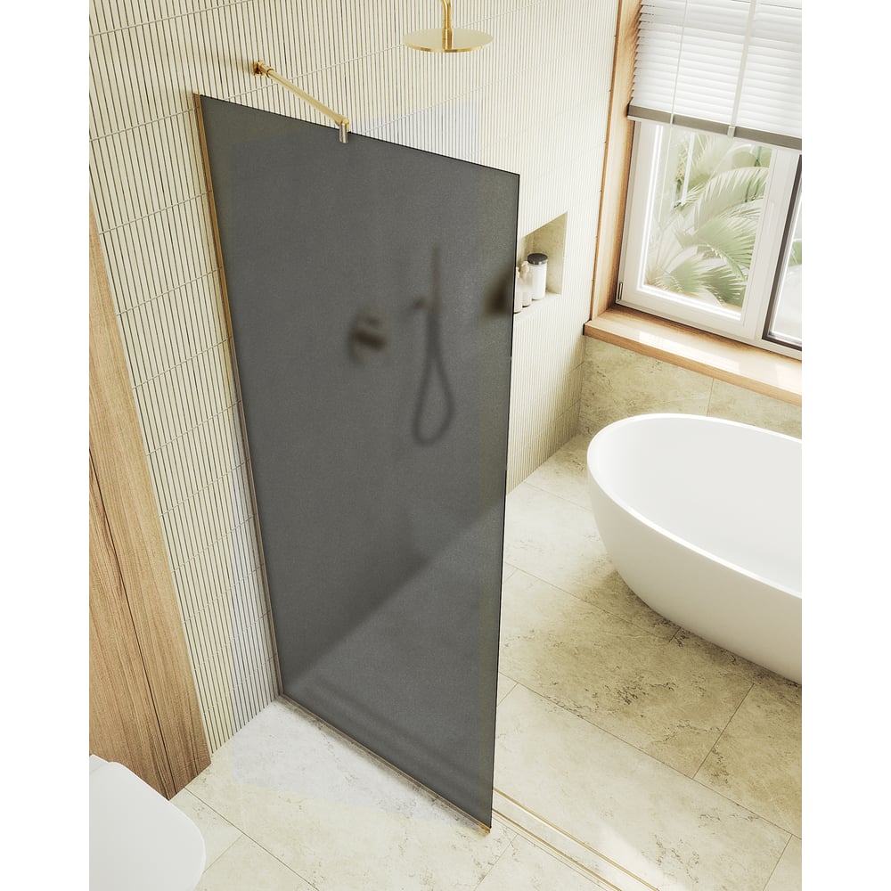 Изображение товара Душевая перегородка MaybahGlass 1950х1090 мм матовое графитовое стекло профиль золото