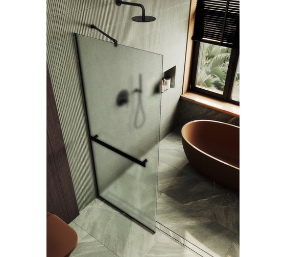 Изображение товара Душевая перегородка MaybahGlass в узком профиле, 1950х1090 мм, стекло сатин 8 мм, + полотенцедержатель MGD-713-6у